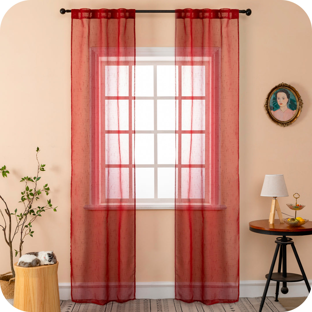 COPPIA TENDE HAITI FILTRANTI SIMIL LINO TRAMA A CROCI 2X70X240CM BORDEAUX