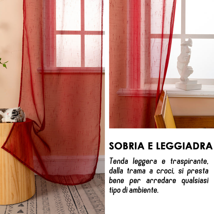 COPPIA TENDE HAITI FILTRANTI SIMIL LINO TRAMA A CROCI 2X70X150CM BORDEAUX