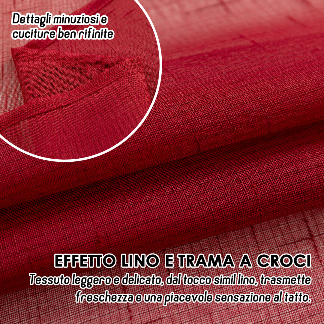 TENDA HAITI FILTRANTE SIMIL LINO TRAMA A CROCI 1 PANNELLO 140X290CM BORDEAUX