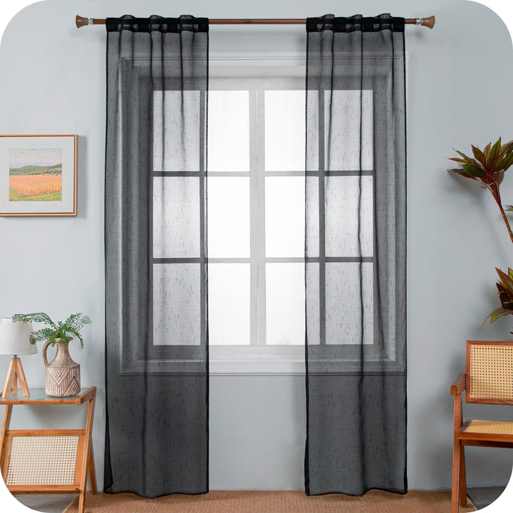 COPPIA TENDE HAITI FILTRANTI SIMIL LINO TRAMA A CROCI 2X70X240CM NERO