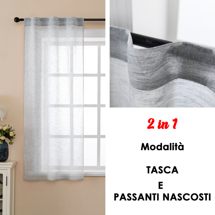 COPPIA TENDE ITACA FILTRANTI SIMIL LINO 2X70X150CM GRIGIO