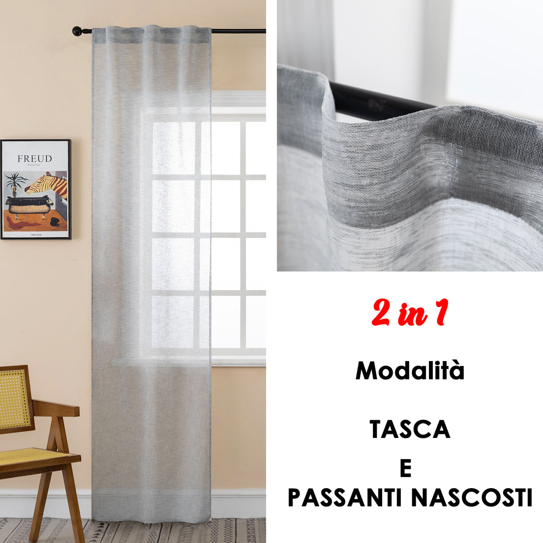 COPPIA TENDE ITACA FILTRANTI SIMIL LINO 2X70X240CM GRIGIO