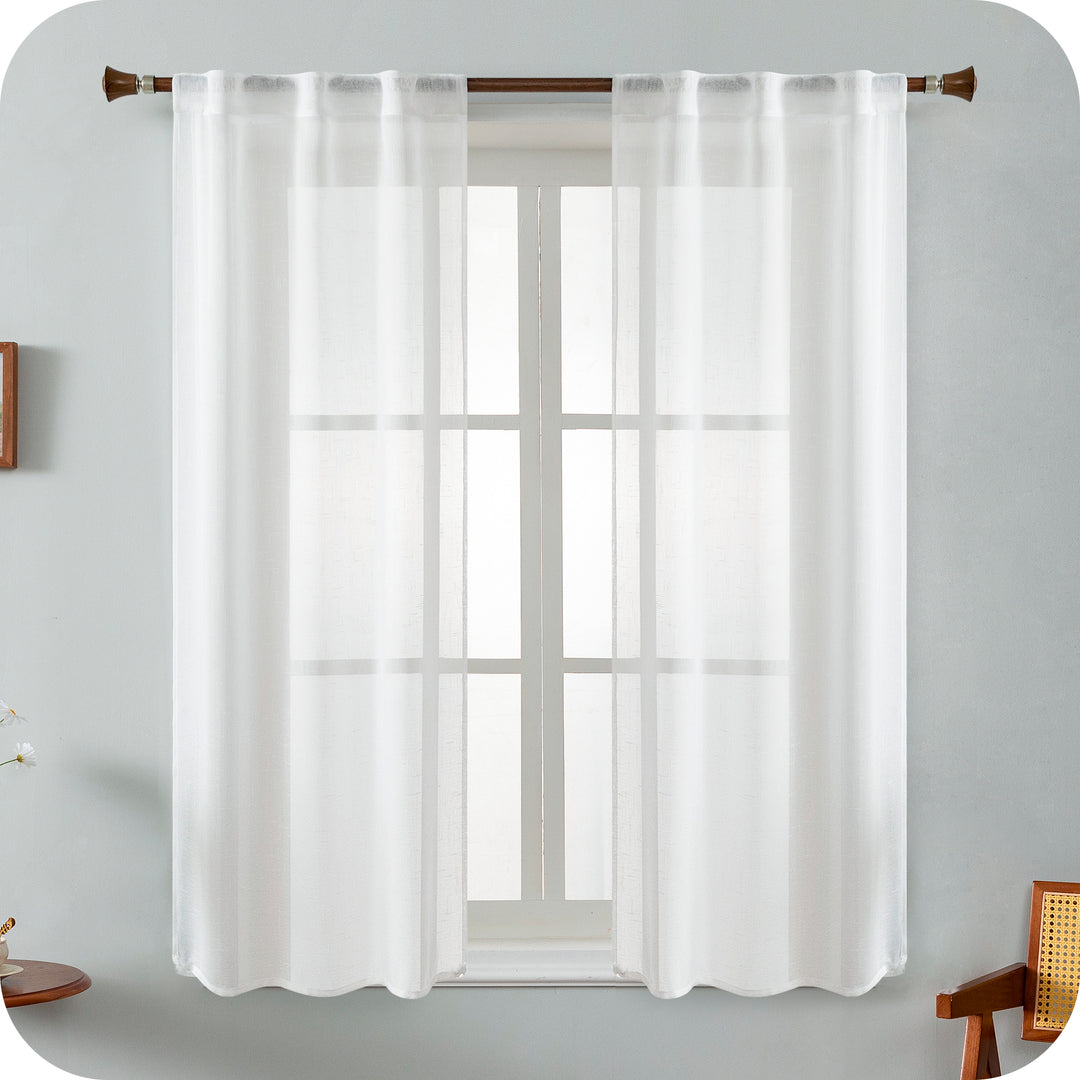 COPPIA TENDE HAITI FILTRANTI SIMIL LINO TRAMA A CROCI 2X70X130CM BIANCO