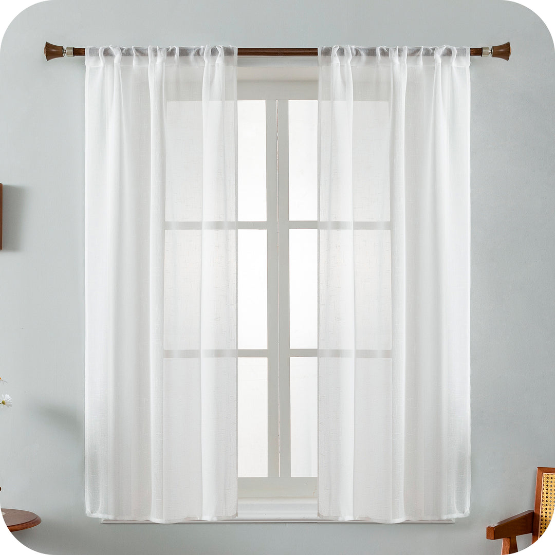COPPIA TENDE HAITI FILTRANTI SIMIL LINO TRAMA A CROCI 2X70X130CM BIANCO