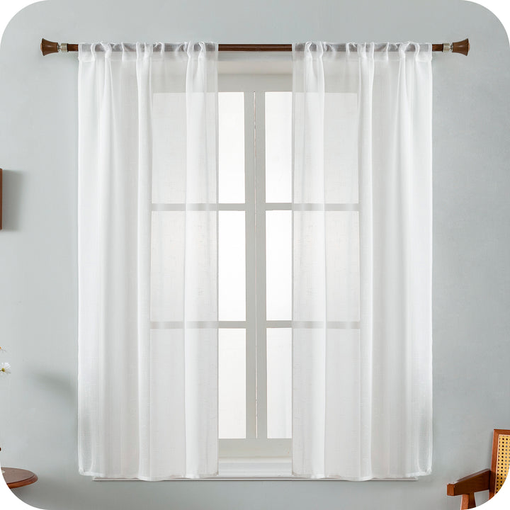 COPPIA TENDE HAITI FILTRANTI SIMIL LINO TRAMA A CROCI 2X70X130CM BIANCO
