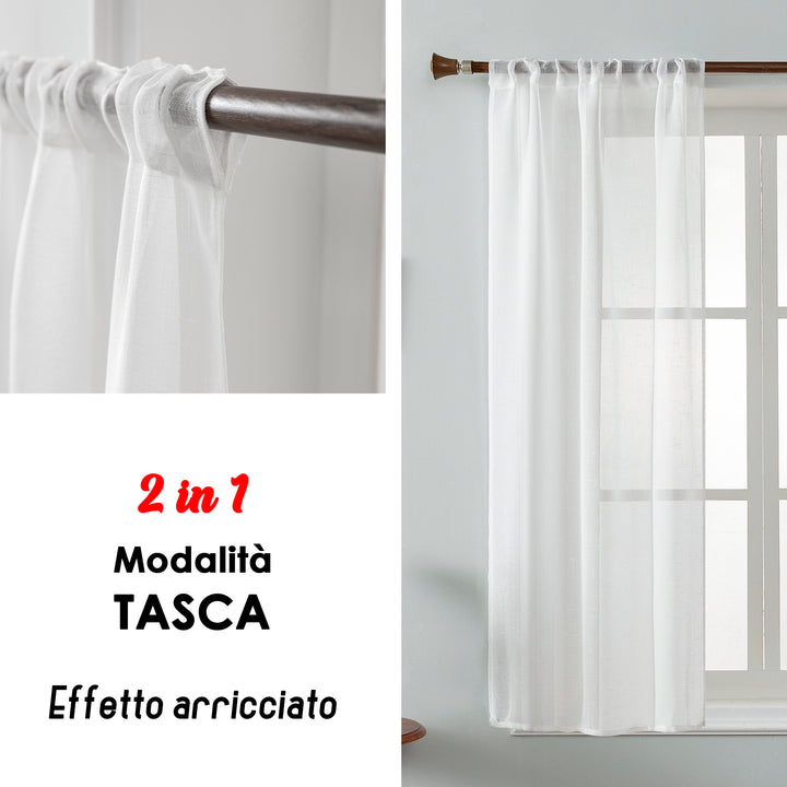 COPPIA TENDE HAITI FILTRANTI SIMIL LINO TRAMA A CROCI 2X70X130CM BIANCO