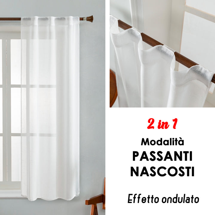 COPPIA TENDE HAITI FILTRANTI SIMIL LINO TRAMA A CROCI 2X70X130CM BIANCO