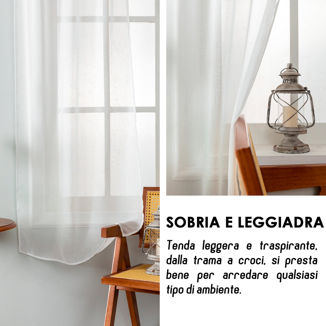 COPPIA TENDE HAITI FILTRANTI SIMIL LINO TRAMA A CROCI 2X70X130CM BIANCO