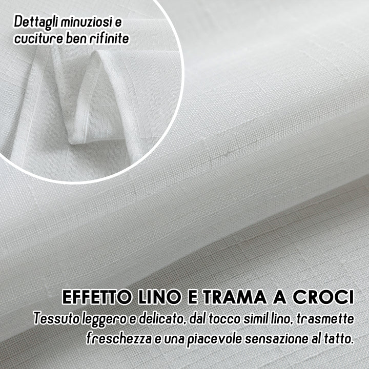 COPPIA TENDE HAITI FILTRANTI SIMIL LINO TRAMA A CROCI 2X70X130CM BIANCO