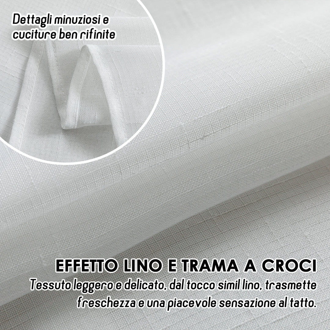 TENDA HAITI FILTRANTE SIMIL LINO TRAMA A CROCI 1 PANNELLO 140X290CM BIANCO