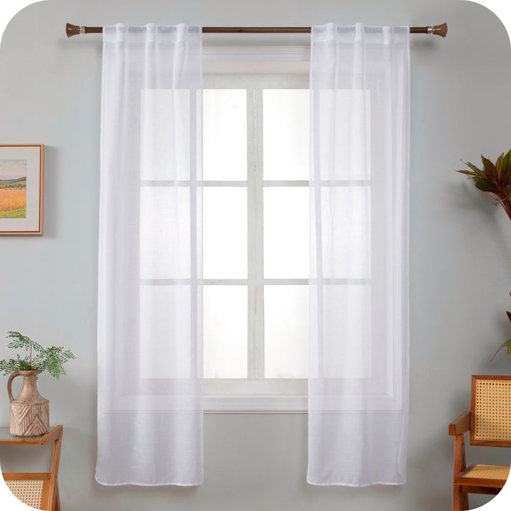 COPPIA TENDE HAITI FILTRANTI SIMIL LINO TRAMA A CROCI 2X70X240CM BIANCO