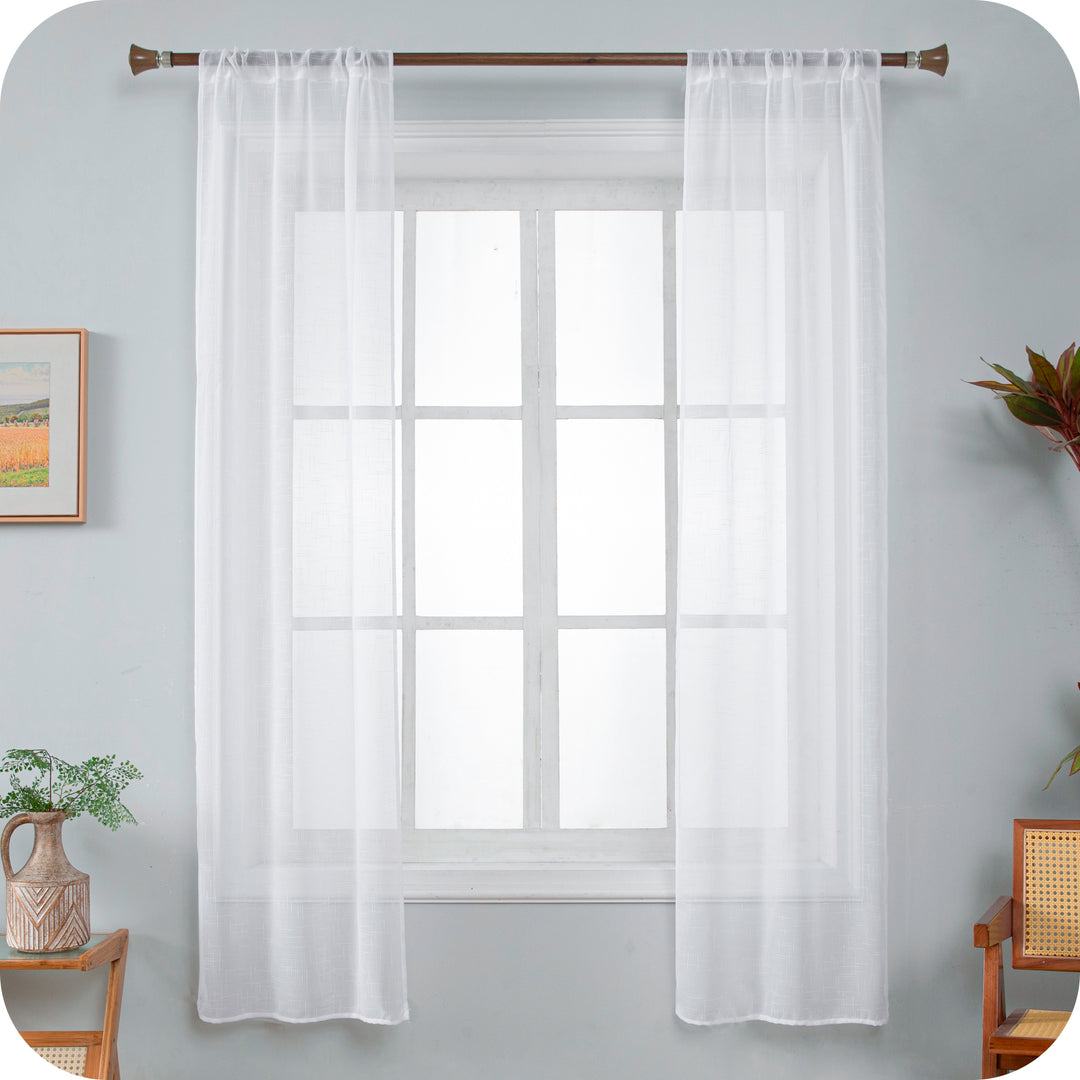 COPPIA TENDE HAITI FILTRANTI SIMIL LINO TRAMA A CROCI 2X70X240CM BIANCO