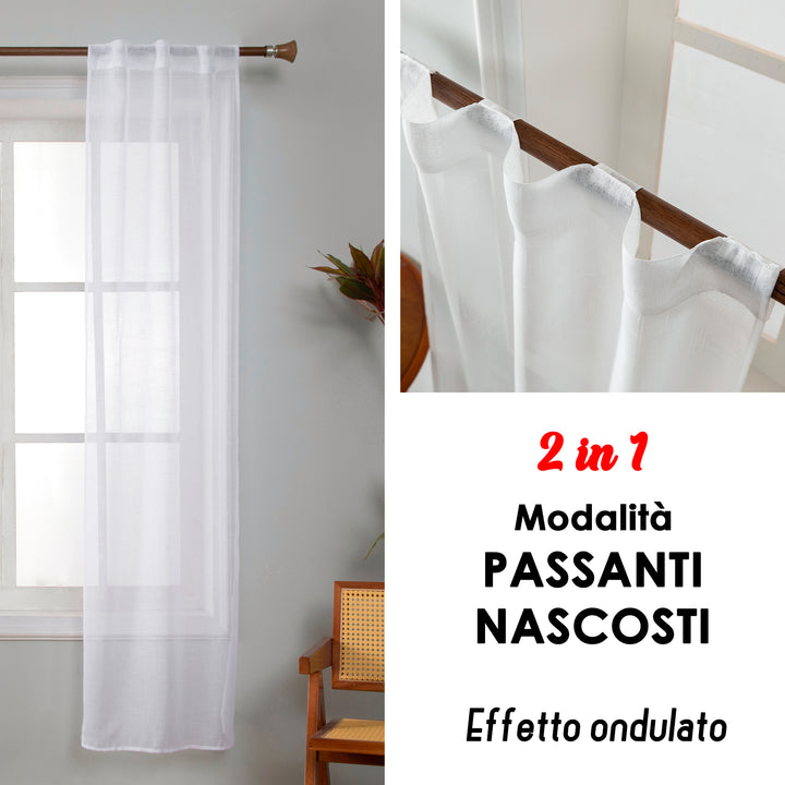 COPPIA TENDE HAITI FILTRANTI SIMIL LINO TRAMA A CROCI 2X70X240CM BIANCO