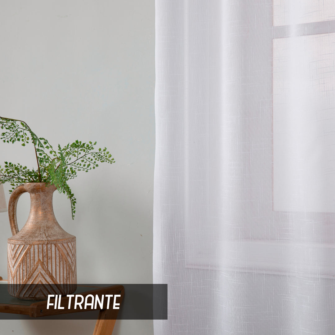 COPPIA TENDE HAITI FILTRANTI SIMIL LINO TRAMA A CROCI 2X70X240CM BIANCO