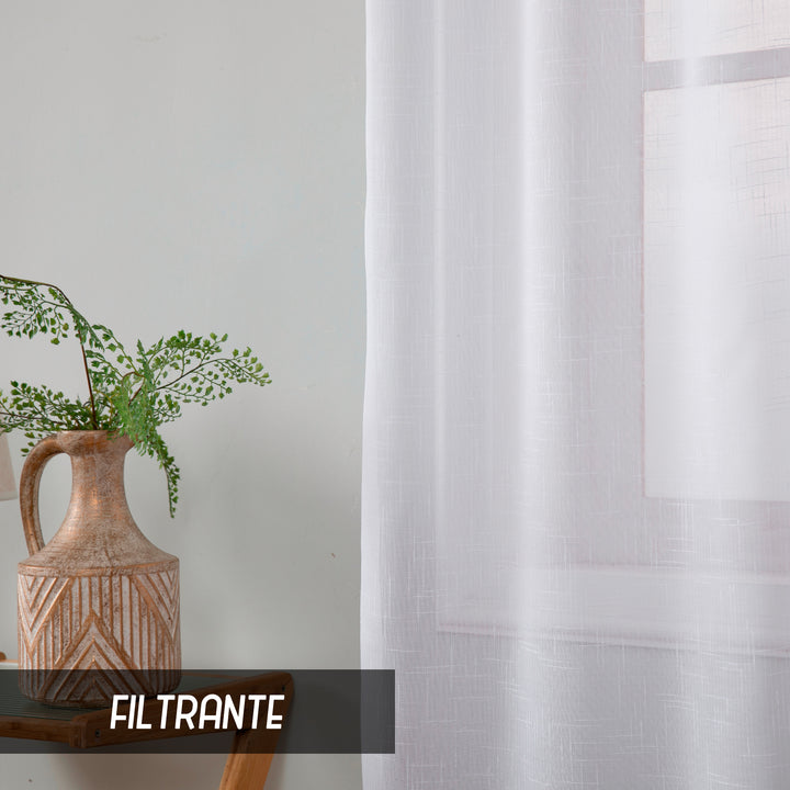 COPPIA TENDE HAITI FILTRANTI SIMIL LINO TRAMA A CROCI 2X70X240CM BIANCO