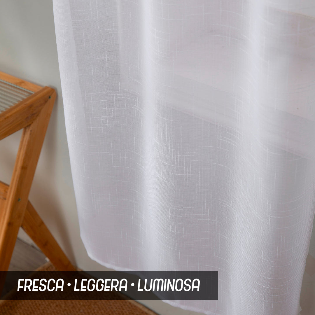 COPPIA TENDE HAITI FILTRANTI SIMIL LINO TRAMA A CROCI 2X70X240CM BIANCO