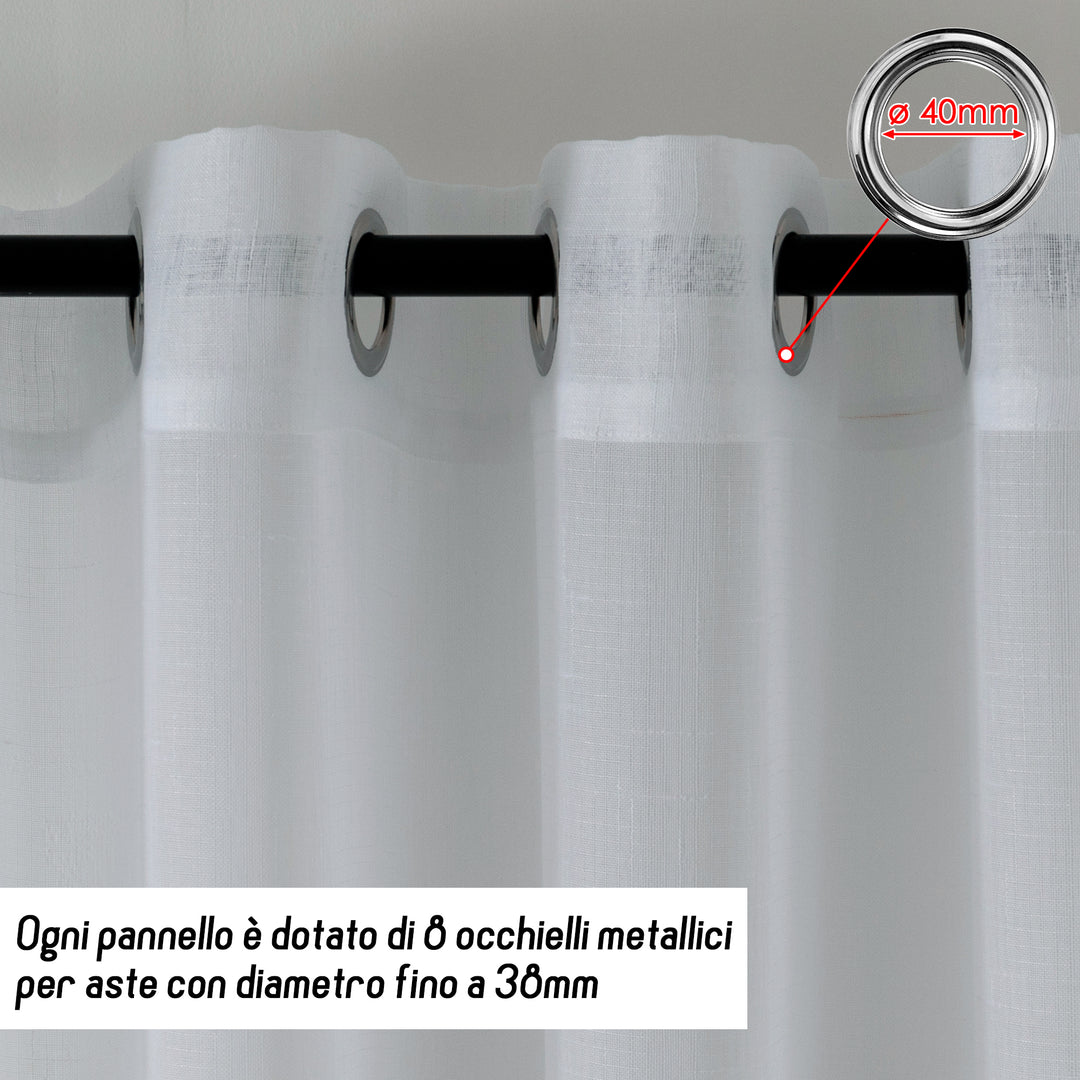 TENDA HAITI FILTRANTE SIMIL LINO TRAMA A CROCI 1 PANNELLO 140X290CM BIANCO