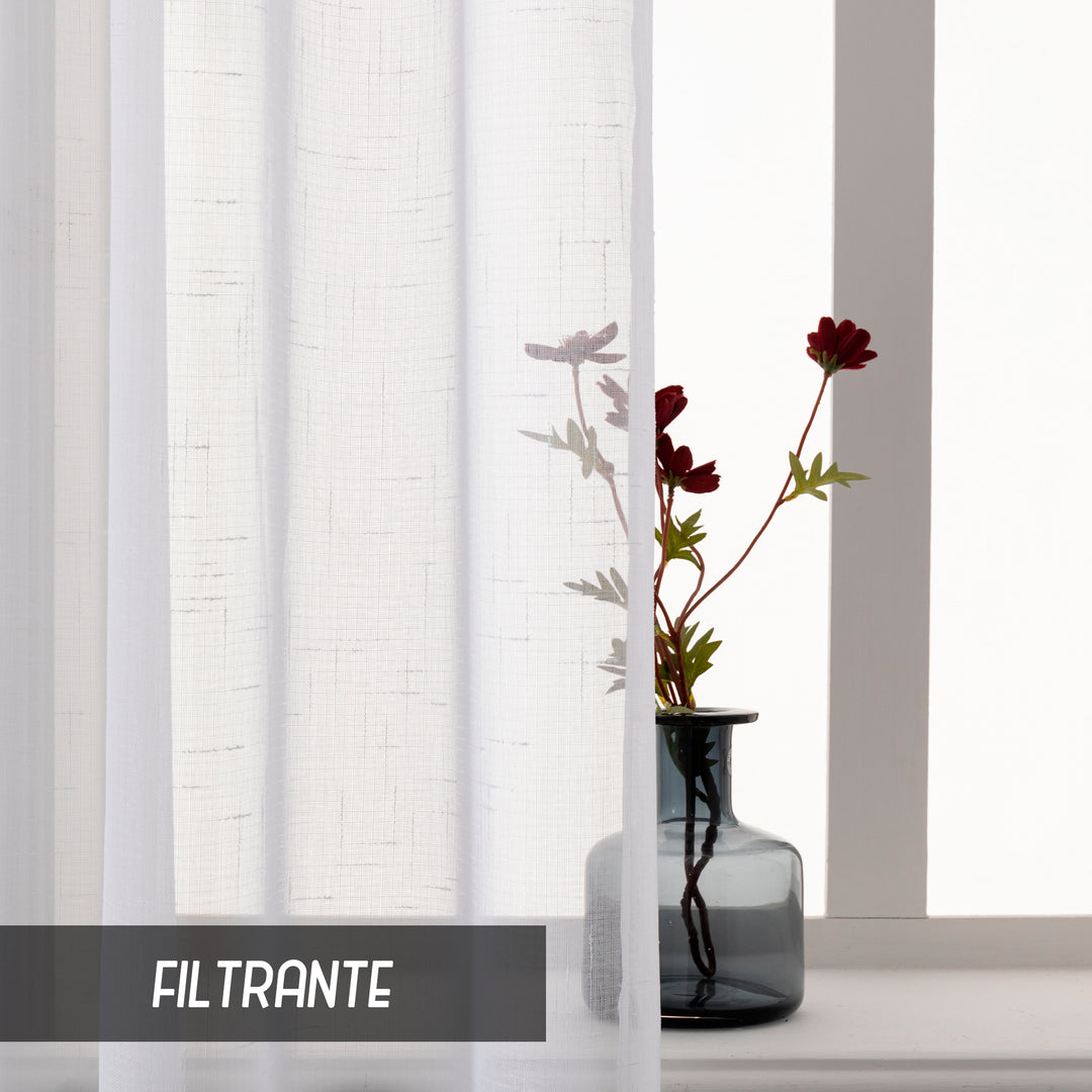 TENDA HAITI FILTRANTE SIMIL LINO TRAMA A CROCI 1 PANNELLO 140X290CM BIANCO