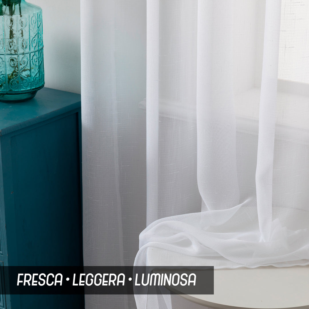 TENDA HAITI FILTRANTE SIMIL LINO TRAMA A CROCI 1 PANNELLO 140X290CM BIANCO