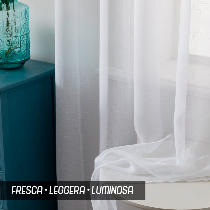 TENDA HAITI FILTRANTE SIMIL LINO TRAMA A CROCI 1 PANNELLO 140X290CM BIANCO