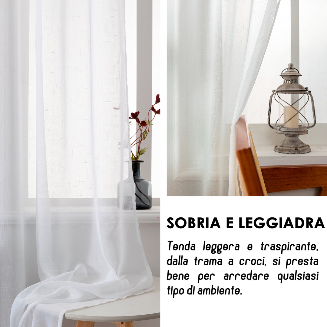 TENDA HAITI FILTRANTE SIMIL LINO TRAMA A CROCI 1 PANNELLO 140X290CM BIANCO