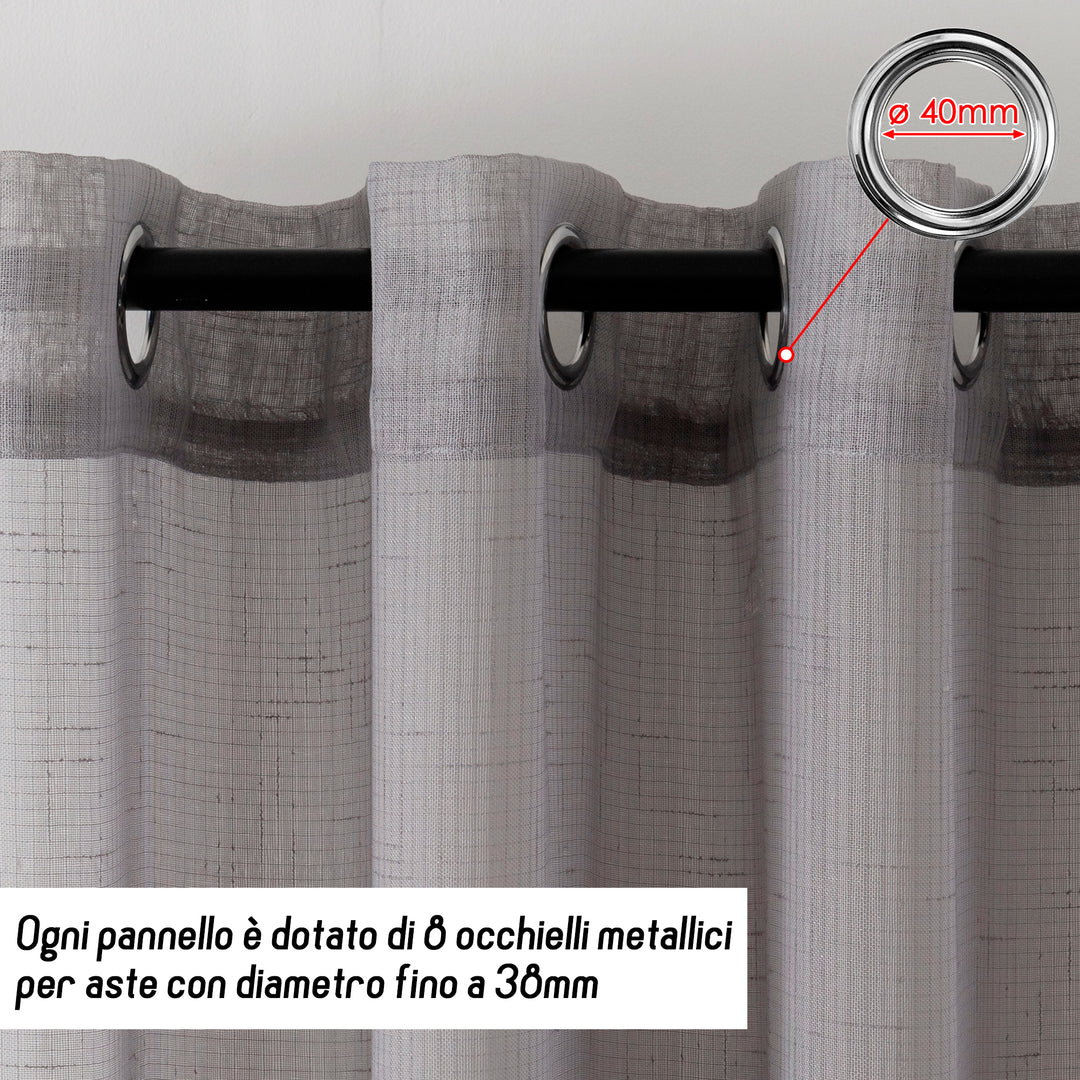 TENDA HAITI FILTRANTE SIMIL LINO TRAMA A CROCI 1 PANNELLO 140X290CM GRIGIO
