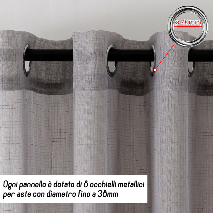 TENDA HAITI FILTRANTE SIMIL LINO TRAMA A CROCI 1 PANNELLO 140X290CM GRIGIO