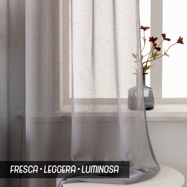 TENDA HAITI FILTRANTE SIMIL LINO TRAMA A CROCI 1 PANNELLO 140X290CM GRIGIO
