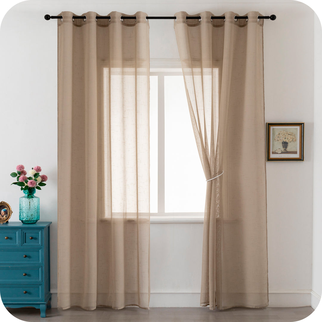 TENDA HAITI FILTRANTE SIMIL LINO TRAMA A CROCI 1 PANNELLO 140X290CM TORTORA