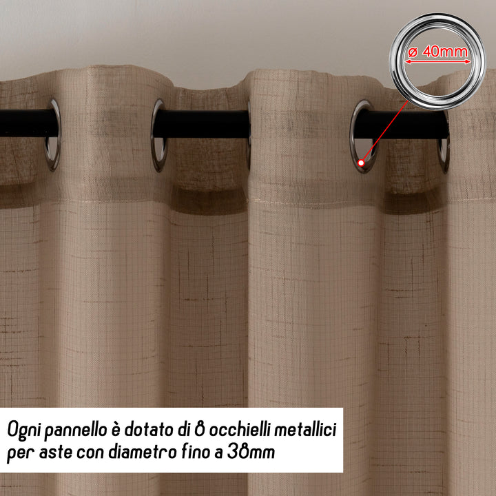 TENDA HAITI FILTRANTE SIMIL LINO TRAMA A CROCI 1 PANNELLO 140X290CM TORTORA