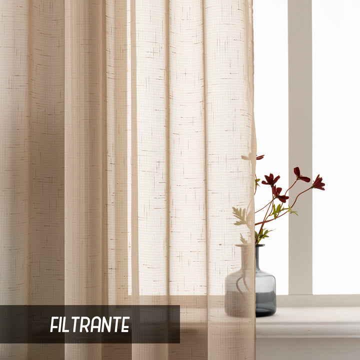 TENDA HAITI FILTRANTE SIMIL LINO TRAMA A CROCI 1 PANNELLO 140X290CM TORTORA