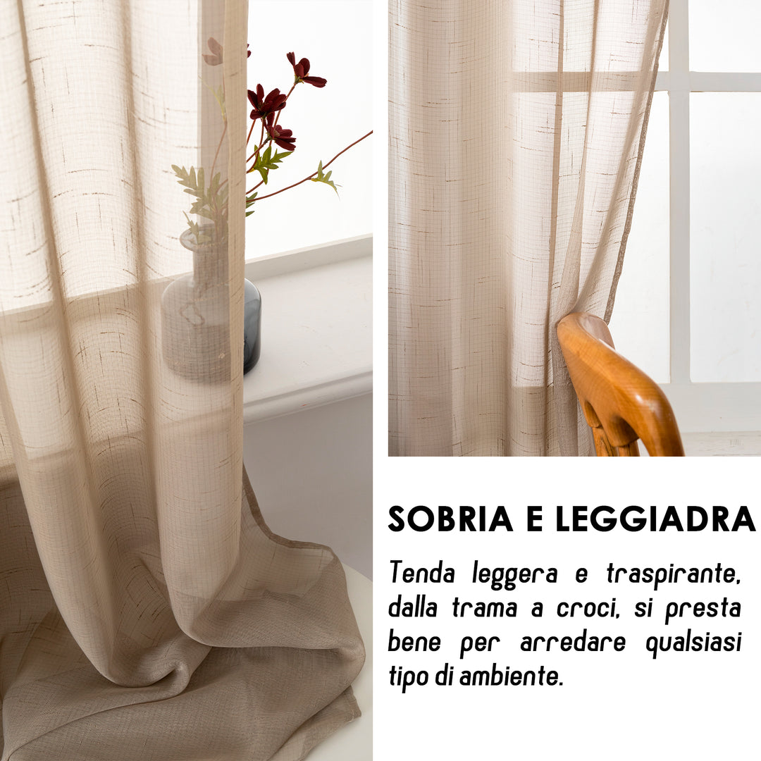 TENDA HAITI FILTRANTE SIMIL LINO TRAMA A CROCI 1 PANNELLO 140X290CM TORTORA