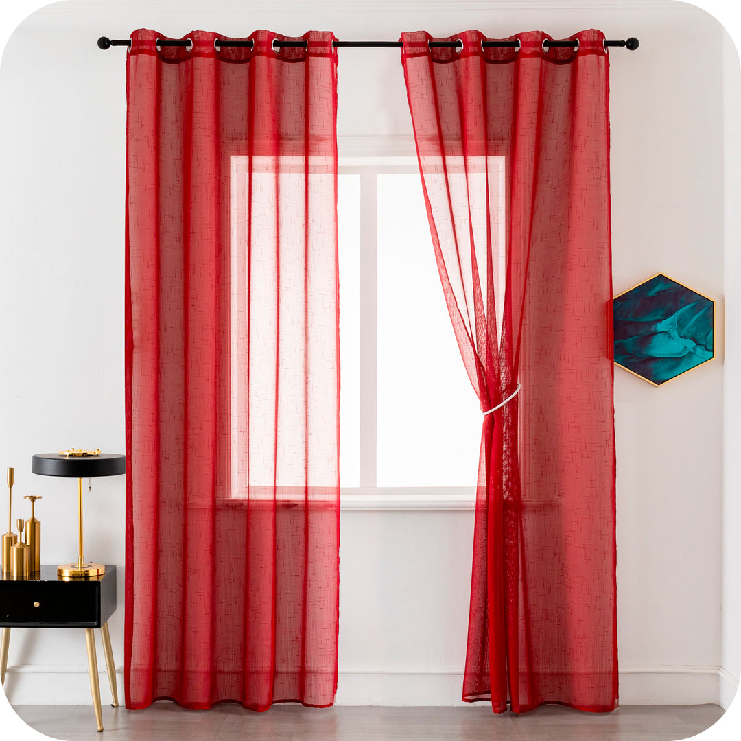 TENDA HAITI FILTRANTE SIMIL LINO TRAMA A CROCI 1 PANNELLO 140X290CM BORDEAUX