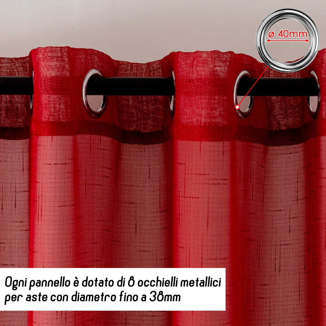 TENDA HAITI FILTRANTE SIMIL LINO TRAMA A CROCI 1 PANNELLO 140X290CM BORDEAUX