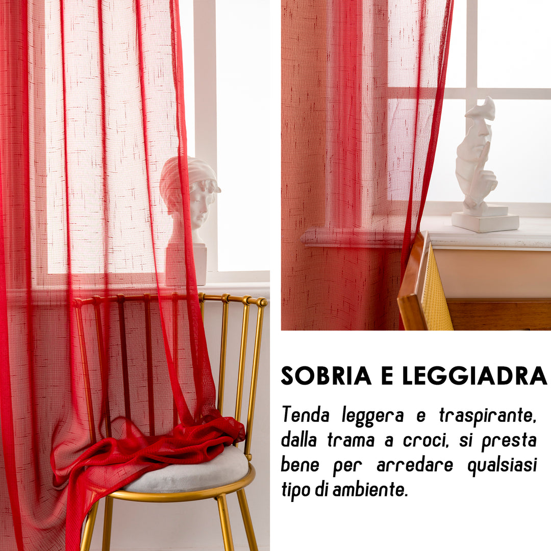 TENDA HAITI FILTRANTE SIMIL LINO TRAMA A CROCI 1 PANNELLO 140X290CM BORDEAUX