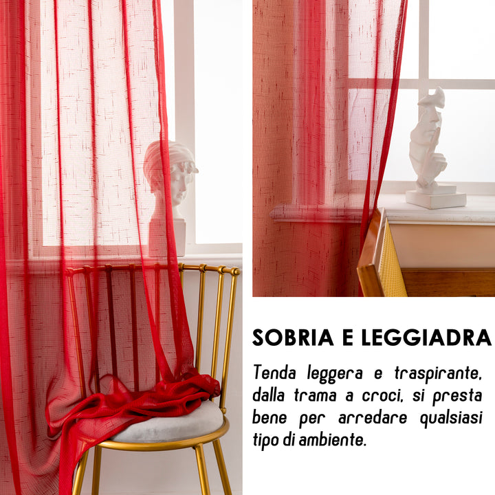 TENDA HAITI FILTRANTE SIMIL LINO TRAMA A CROCI 1 PANNELLO 140X290CM BORDEAUX