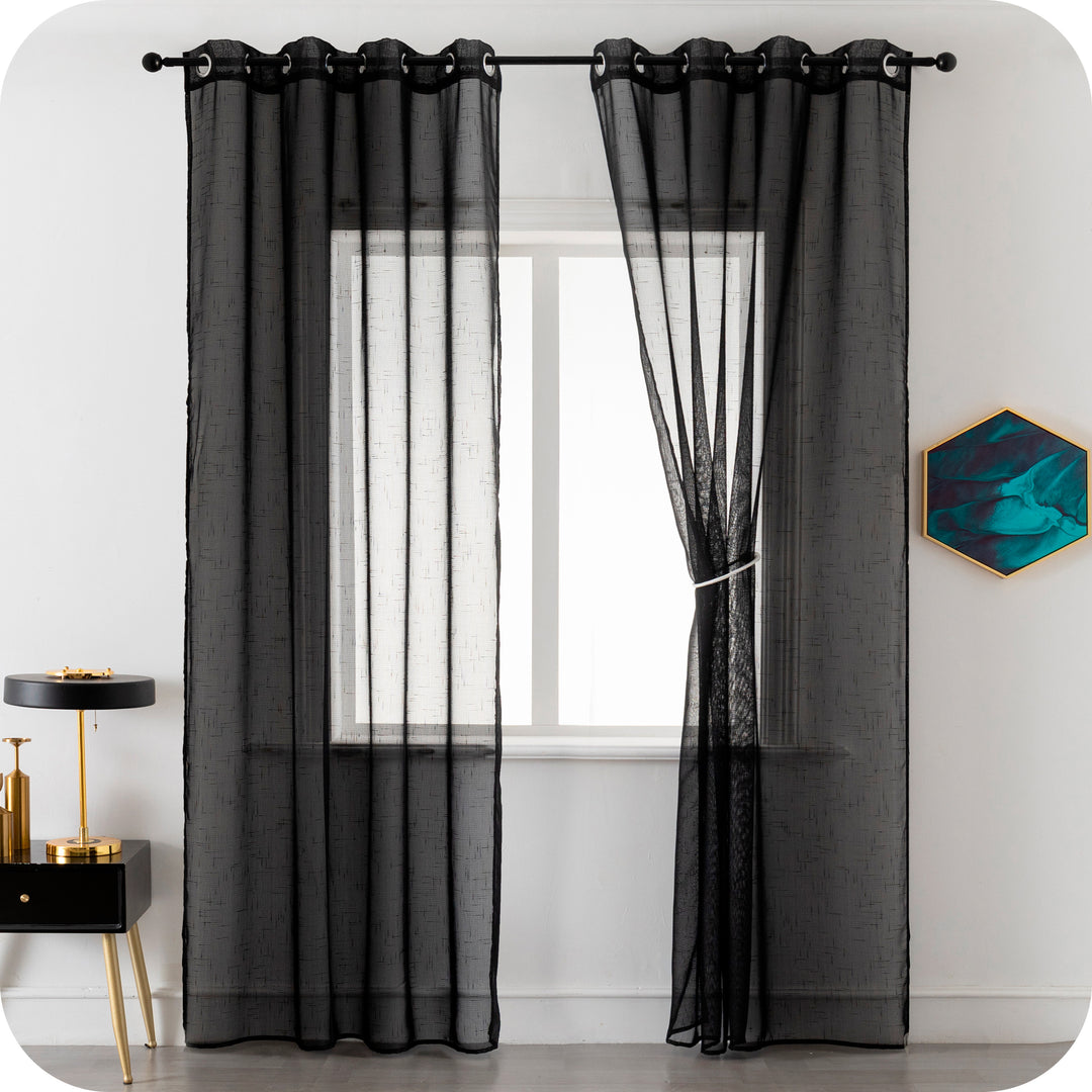 TENDA HAITI FILTRANTE SIMIL LINO TRAMA A CROCI 1 PANNELLO 140X290CM NERO