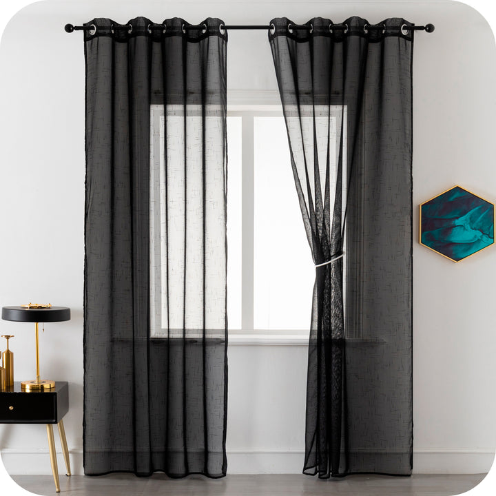 TENDA HAITI FILTRANTE SIMIL LINO TRAMA A CROCI 1 PANNELLO 140X290CM NERO