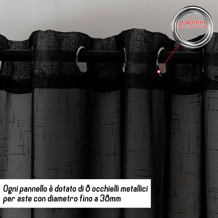 TENDA HAITI FILTRANTE SIMIL LINO TRAMA A CROCI 1 PANNELLO 140X290CM NERO