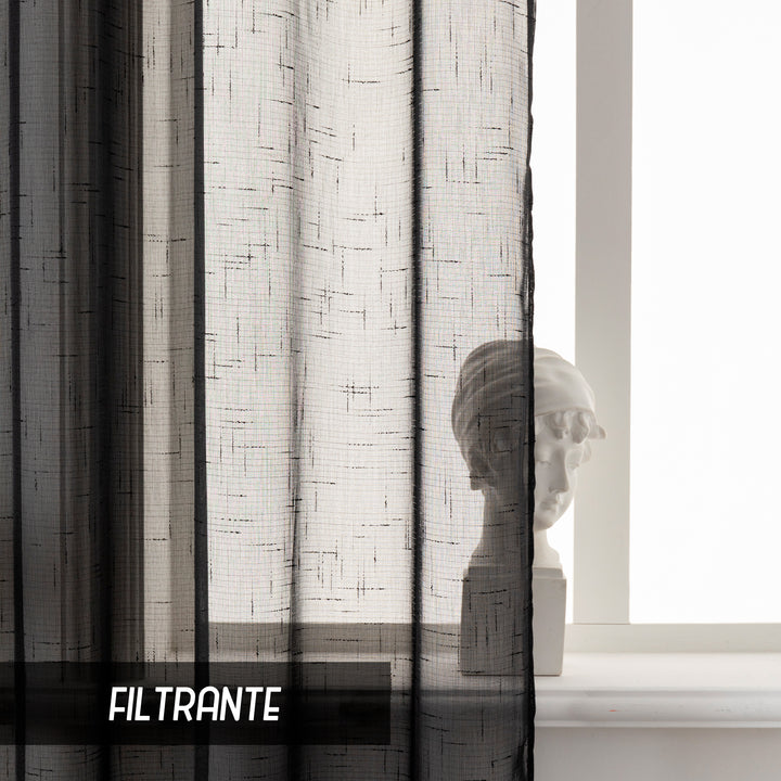 TENDA HAITI FILTRANTE SIMIL LINO TRAMA A CROCI 1 PANNELLO 140X290CM NERO