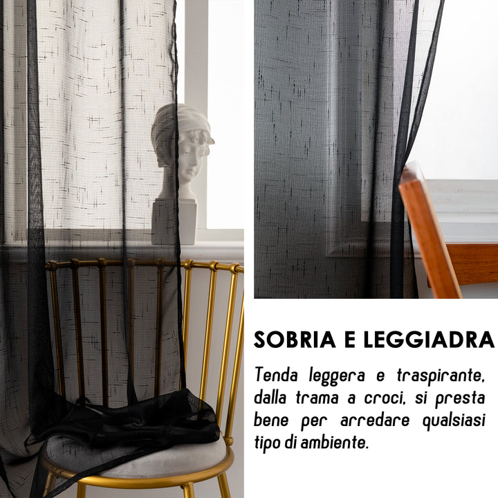 TENDA HAITI FILTRANTE SIMIL LINO TRAMA A CROCI 1 PANNELLO 140X290CM NERO