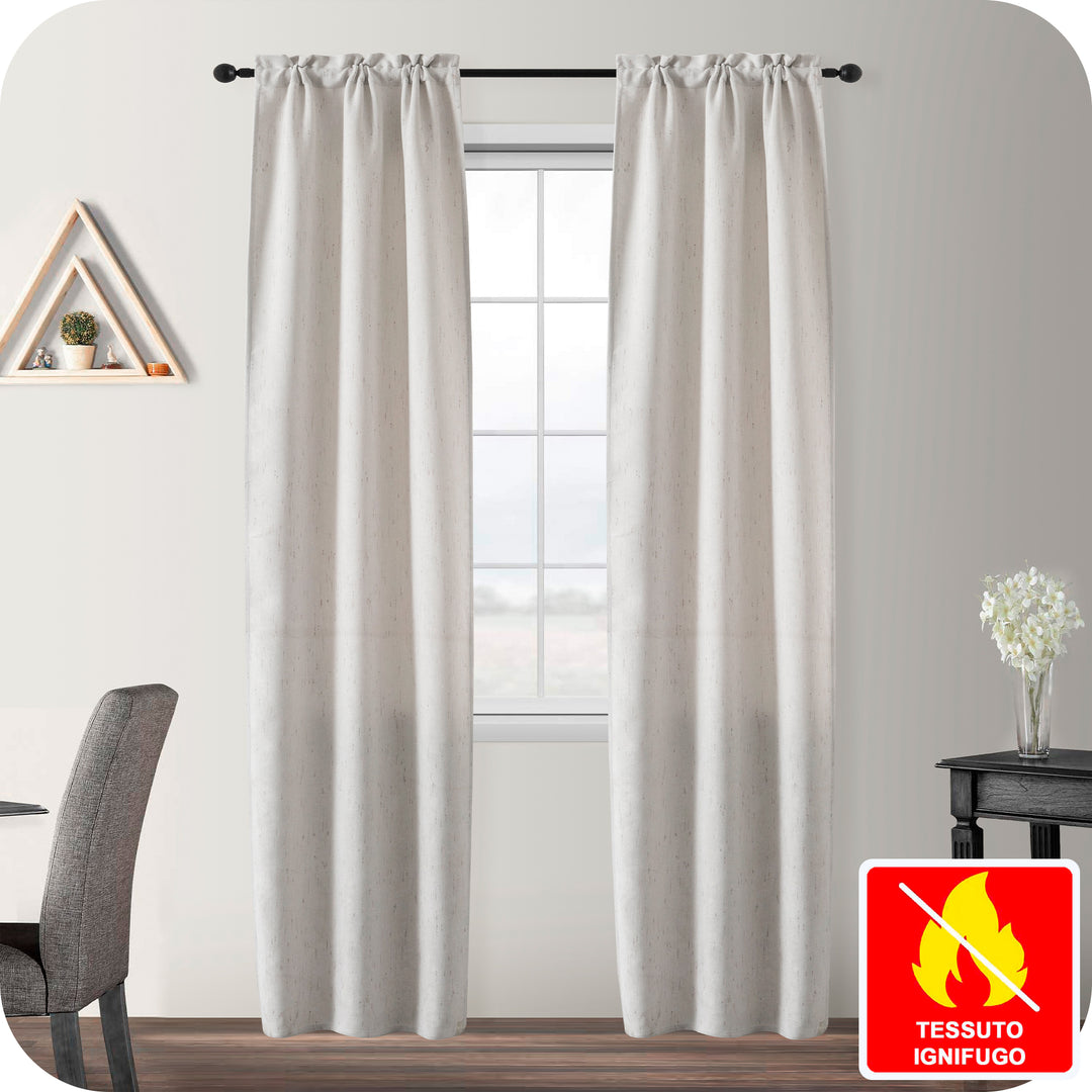 COPPIA TENDE PANTELLERIA IGNIFUGHE SEMI OSCURANTI FANTASIA A TRATTEGGI 2X70X235CM GREIGE