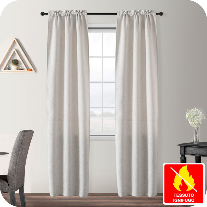 COPPIA TENDE PANTELLERIA IGNIFUGHE SEMI OSCURANTI FANTASIA A TRATTEGGI 2X70X235CM GREIGE