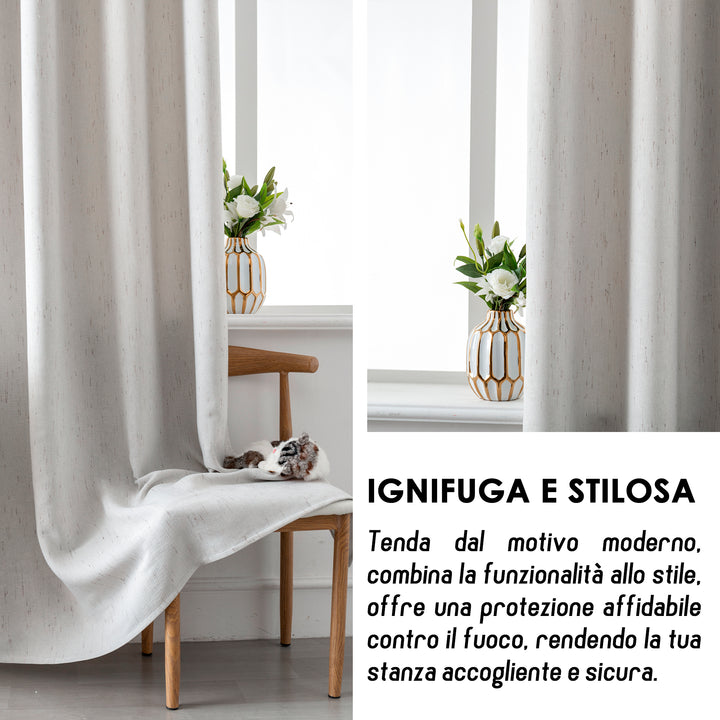 COPPIA TENDE PANTELLERIA IGNIFUGHE SEMI OSCURANTI FANTASIA A TRATTEGGI 2X70X145CM GREIGE