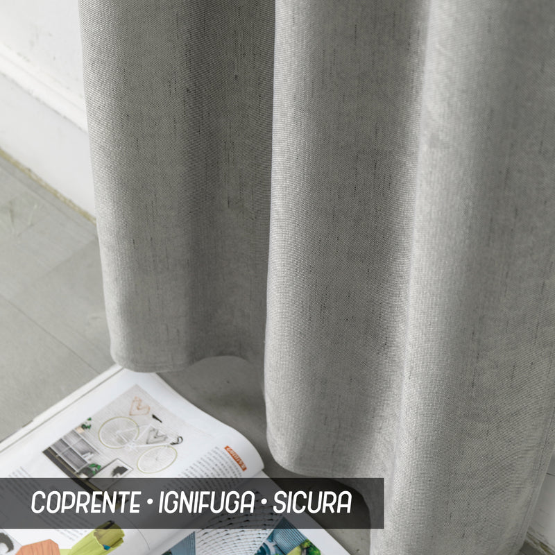 COPPIA TENDE PANTELLERIA IGNIFUGHE SEMI OSCURANTI FANTASIA A TRATTEGGI 2X70X235CM GRIGIO