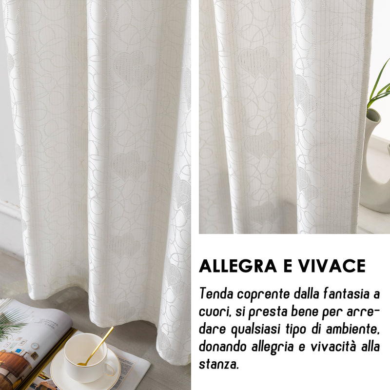 COPPIA TENDE SEMI OSCURANTI FANTASIA CUORI 2X70X145CM BIANCO