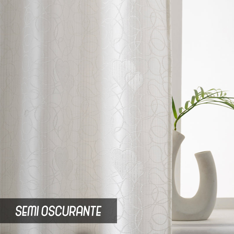 COPPIA TENDE SEMI OSCURANTI FANTASIA CUORI 2X70X235CM BIANCO