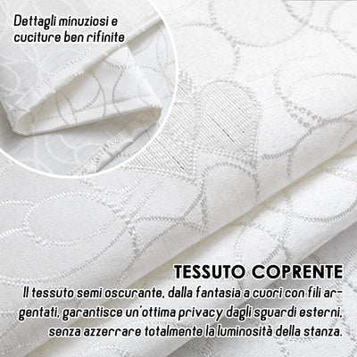 COPPIA TENDE SEMI OSCURANTI FANTASIA CUORI 2X70X235CM BIANCO