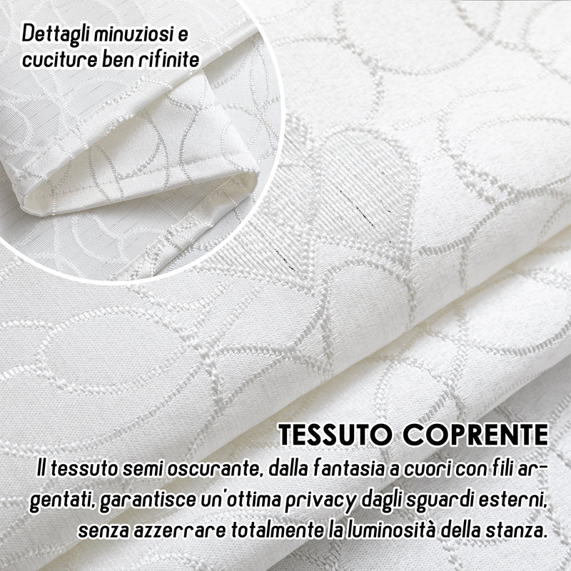 COPPIA TENDE SEMI OSCURANTI FANTASIA CUORI 2X70X235CM BIANCO