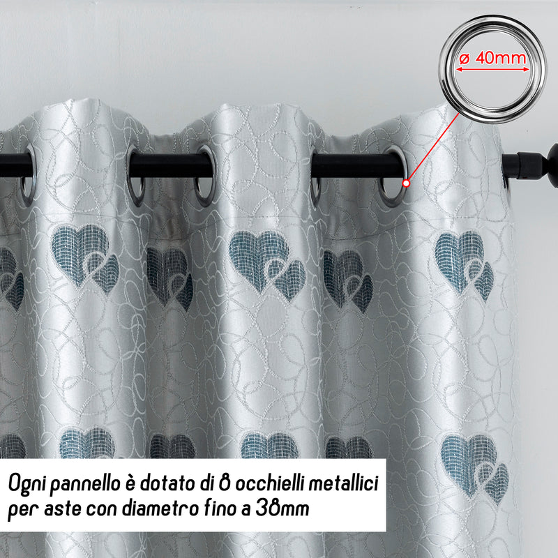 TENDA SEMI OSCURANTE FANTASIA CUORI 140X275CM ARGENTO